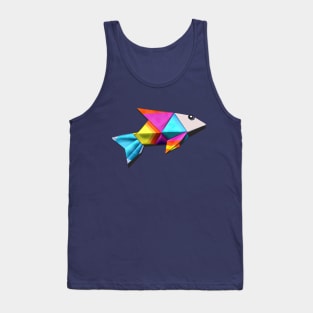 Geometric Fish abstract colorful rainbow color scheme origami style Tank Top